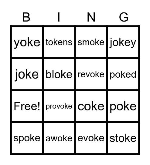 "oke"  words Bingo Card