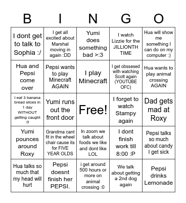 My week guesses Bingo Card