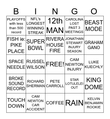 Panther/Seahawk Bingo Card
