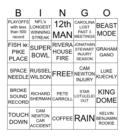 Panther/Seahawk Bingo Card