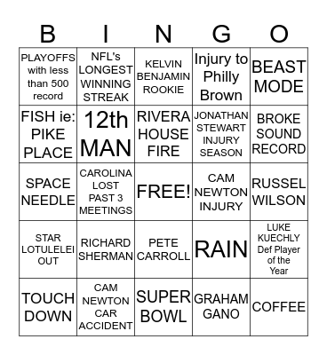 Panther/Seahawk Bingo Card