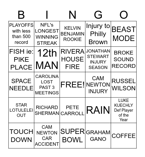 Panther/Seahawk Bingo Card