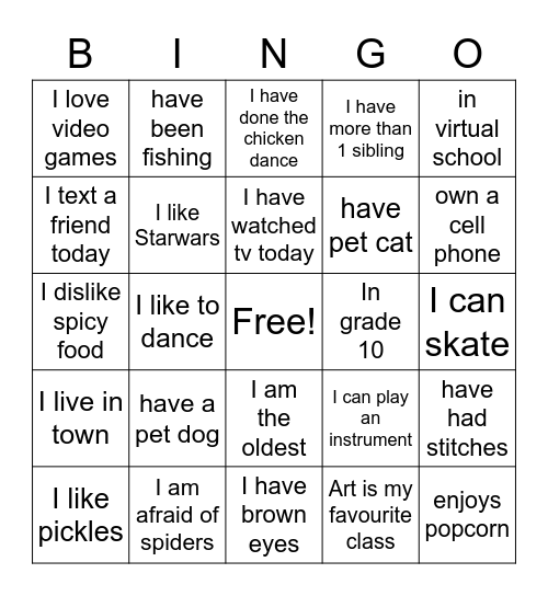 Get to Know You Bingo Card