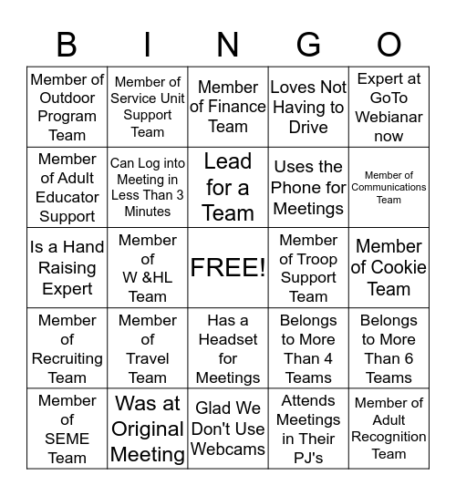 Go Team Bingo Card