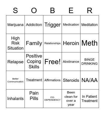 S O B E R BINGO Card