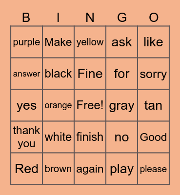 Basic Signs Bingo Card