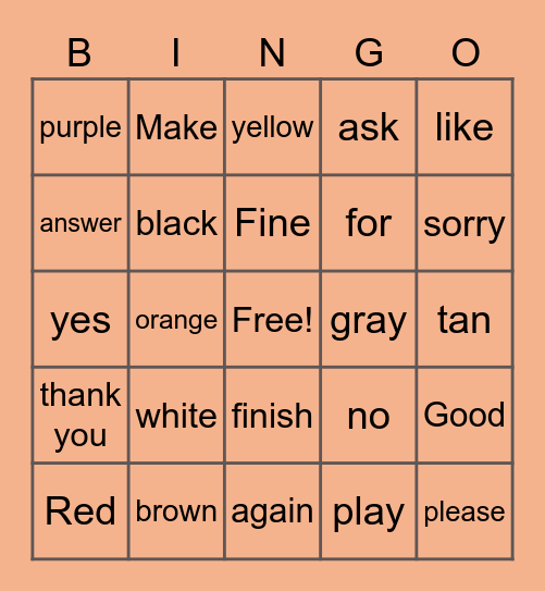 Basic Signs Bingo Card