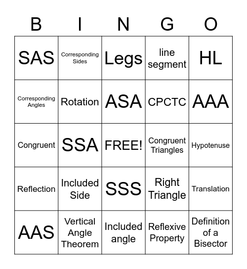 Triangle Congruence Bingo Card