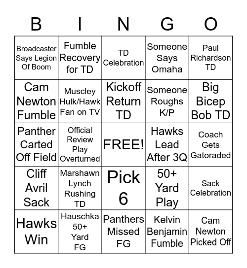 GO HAWKS Bingo Card