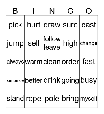 SLC Sight Words 2.2 Bingo Card