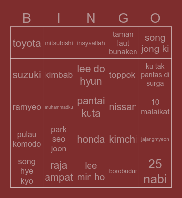 bingo tea Bingo Card