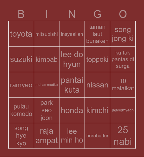 bingo tea Bingo Card