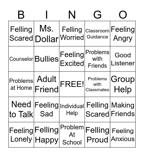 Counselor Bingo Card