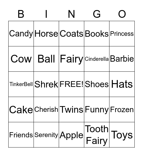 Cherish & Serenity's Fairy Party!!! Bingo Card