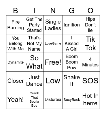 2000s Hits Bingo Card