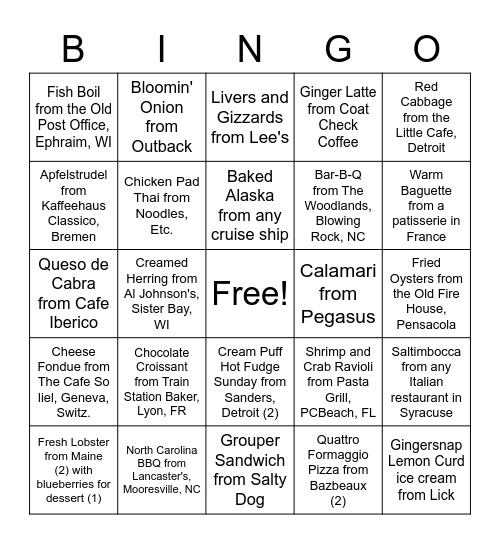 Door Dash Dining Dreams Bingo Card