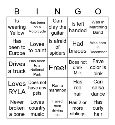 RYLA BINGO Card