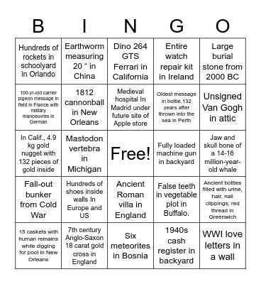 Lost and Found Bingo Card