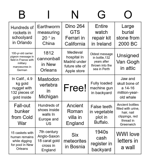 Lost and Found Bingo Card