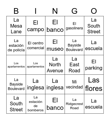 Directions Bingo Card