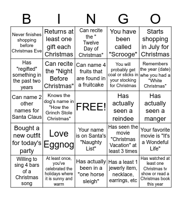 HAPPY HOLIDAYS! Bingo Card