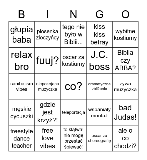 Musical o Jezusie Bingo Card