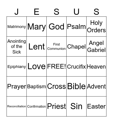 Catholic Bingo! Bingo Card