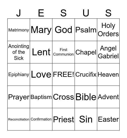 Catholic Bingo! Bingo Card