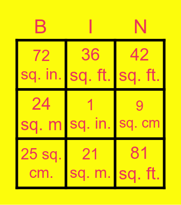 AREA using Multiplication Bingo Card