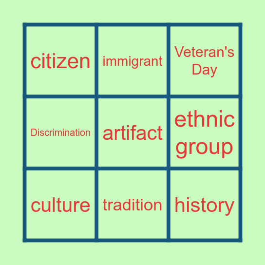 Vocabulary: Social Studies Bingo Card