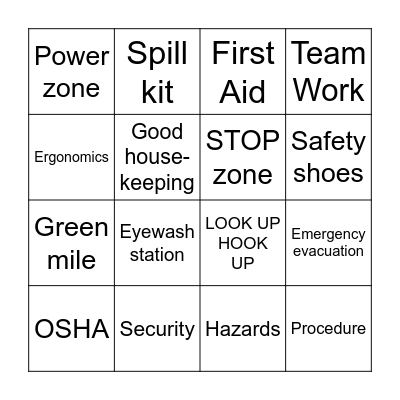 safety bingo Card