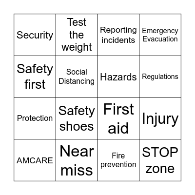 Safety bingo Card