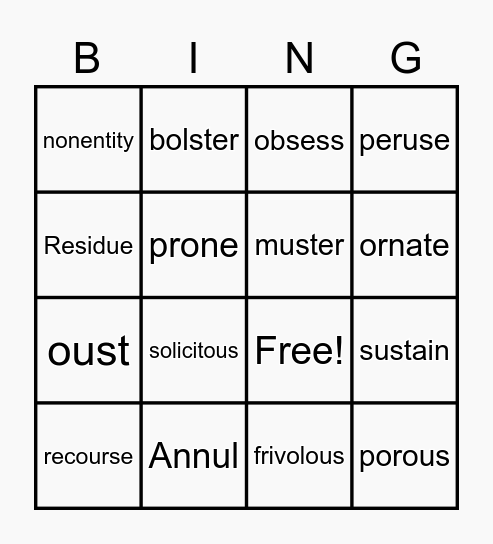 Level C Unit 4 Bingo Card