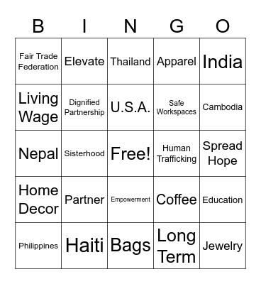 Bingo of Hope Bingo Card