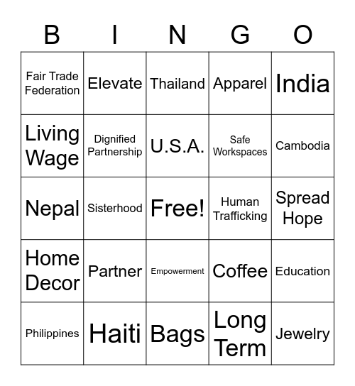 Bingo of Hope Bingo Card