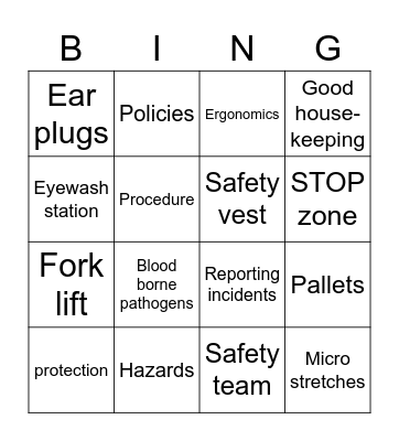 safety bingo Card