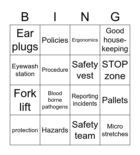 safety bingo Card