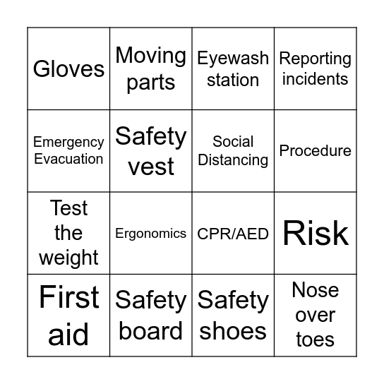 Safety bingo Card