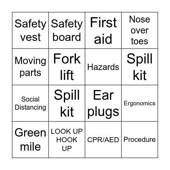 Safety Bingo Card