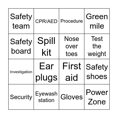 Safety bingo Card