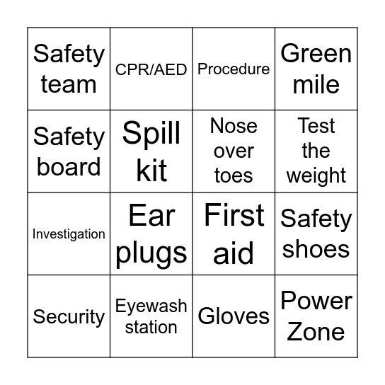 Safety bingo Card