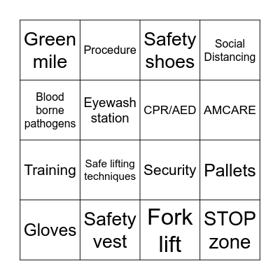 Safety bingo Card