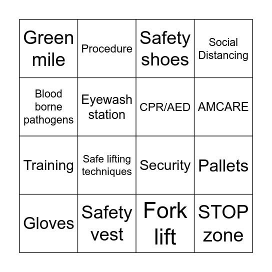 Safety bingo Card