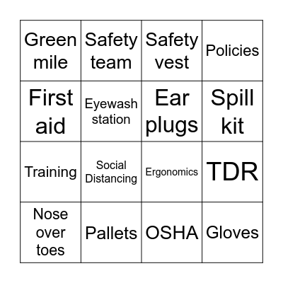 Safety Bingo Card