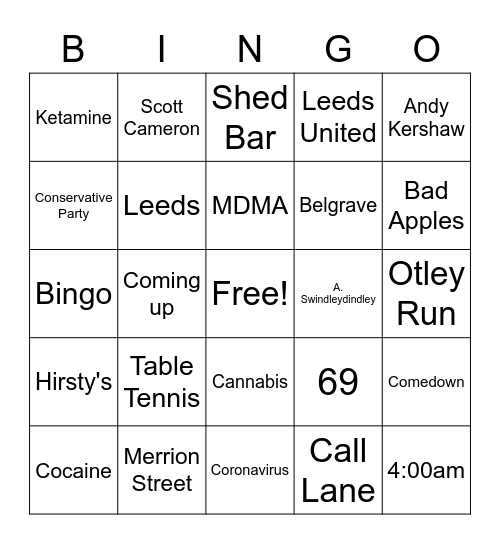 LADZ AND GIRL BINGO TIME Bingo Card