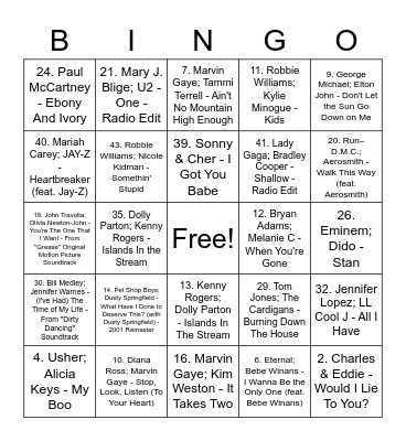 Duets Bingo Card
