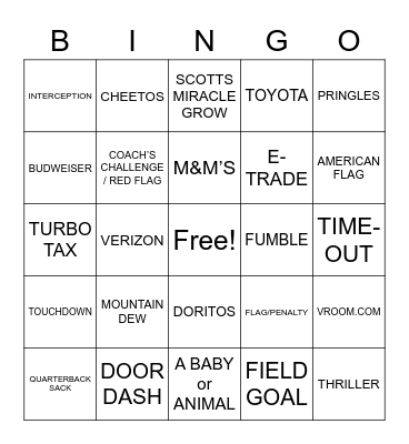 SUPER BOWL 2021 Bingo Card