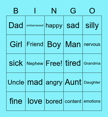 People and Emotions Bingo Card