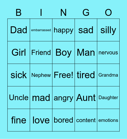 People and Emotions Bingo Card