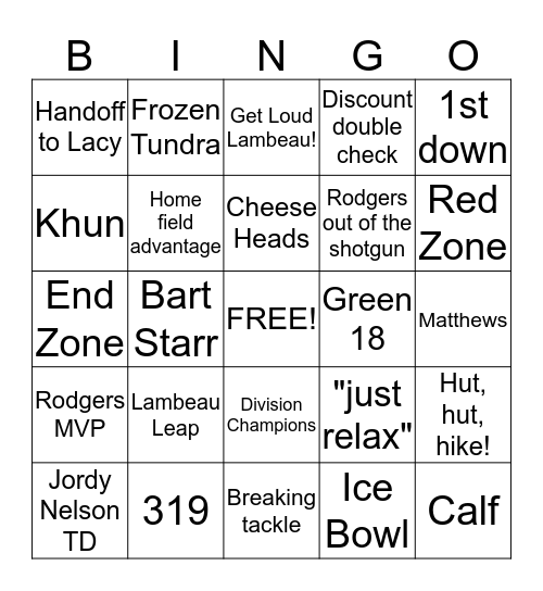 Packer BINGO Card